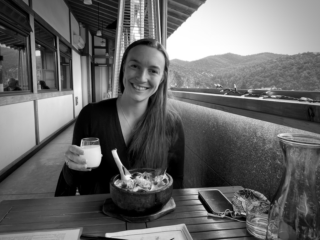Shelby enjoying her lobster ramen and sake flight from Ten Thousand Waves. They had several unpasturized sakes, which can be hard to find in Colorado.