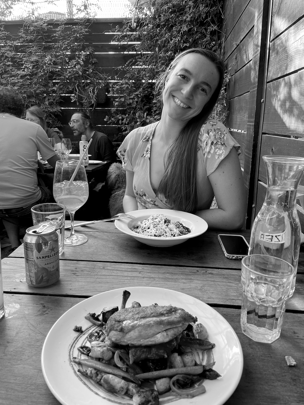 Eating dinner in Sonoma.