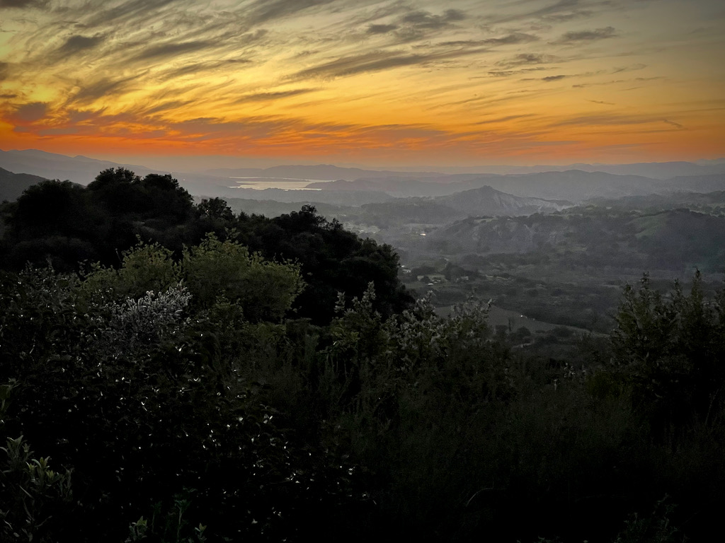 The sunset on the mountain pass between Santa Barbara and Solvang.