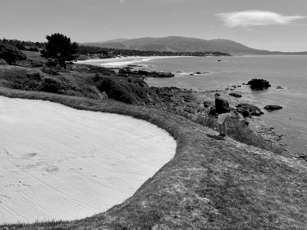 Uncle Terry nearly in the ocean on hole 8.