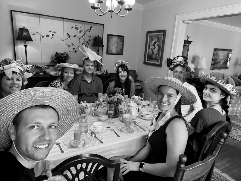 Family tea time to honor Gran, Shelby's grandmother who passed away recently. She took me to my first high tea when I flew to Atlanta with Shelby for the first time as a ninteen-year-old. I have many fond memories of high tea with her over the years and will always think of her when I'm wearing a funny hat or smearing clotted cream on a scone.