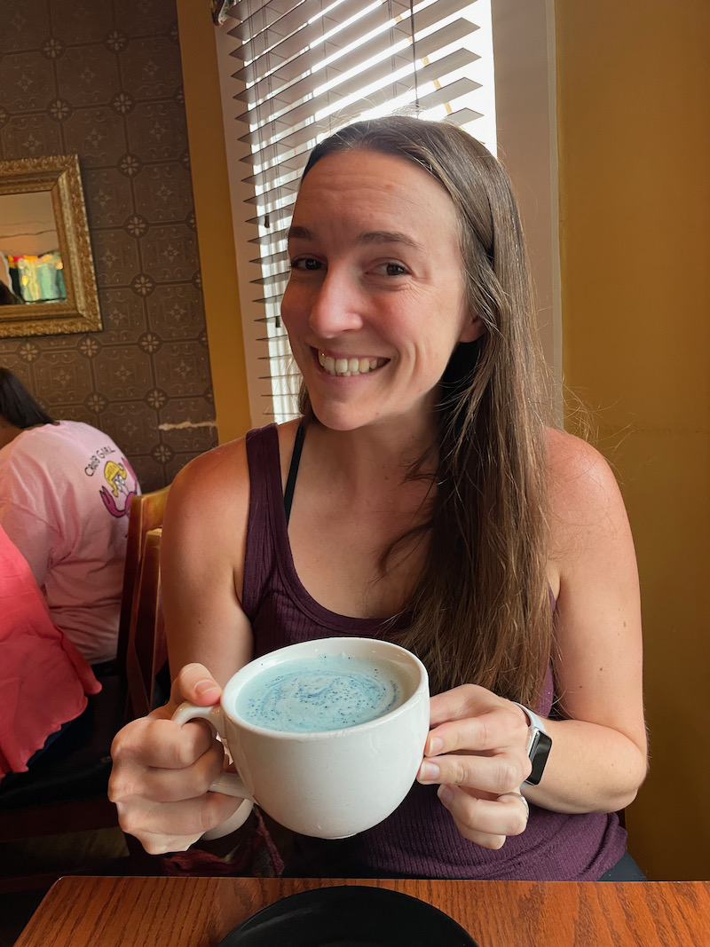 Shelby ordered a butterfly blue peaflower latte at a cafe in Lititz, PA. It tasted like the milk left over from Fruity Pebbles! So good. I tried dozens of times to replicate it, but could never get the balance of tea, oat milk, honey, lemon, and vanilla right. If anyone knows how to make this latte, please let me know :).